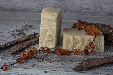 Handmade soap with tree bark and amber