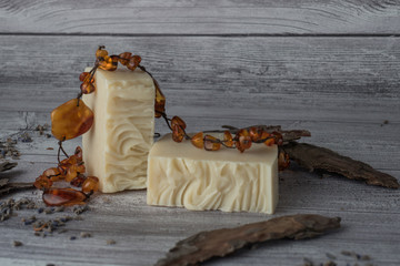 Handmade soap with tree bark and amber