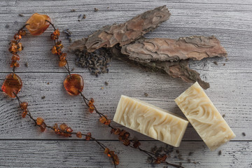 Handmade soap with tree bark and amber
