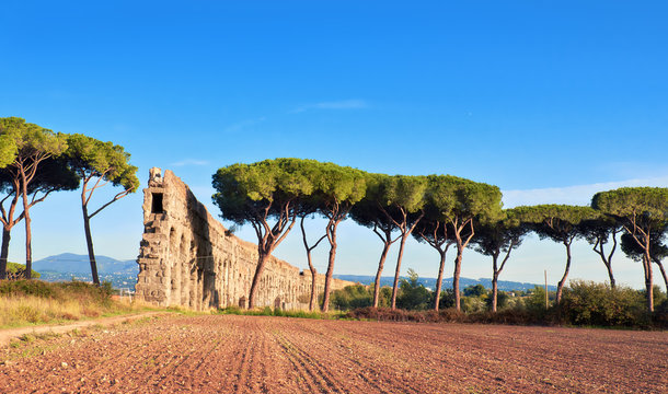 Villa Quintili: ruins of the aqueduct in Rome, Italy