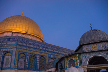 Fototapeta na wymiar BAITULMUQADDIS, PALESTINE - 13TH NOV 2017; Dome of the Rock Islamic Mosque Temple Mount, Jerusalem. Built in 691, where Prophet Mohamed ascended to heaven on an angel in his 