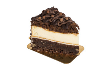 Chocolate cheesecake isolated on white background