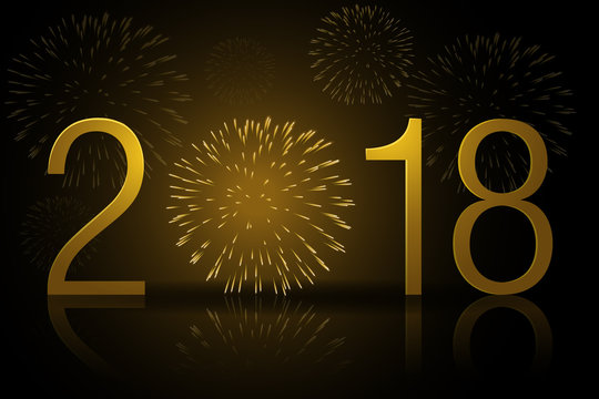 2018 Silvester Karte mit Feuerwerk gold schwarz