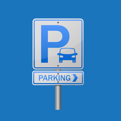 Cars parking sign and directing to parking.