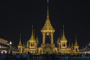 Fototapeta premium Bangkok,Thailand-November 13,2017:Many people in The Royal Crematorium for HM King Bhumibol Adulyadej at Sanam Luang.