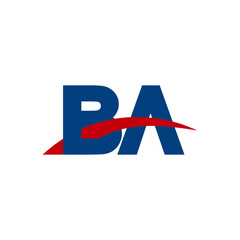 Initial letter BA, overlapping movement swoosh logo, red blue color