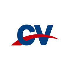 Initial letter CV, overlapping movement swoosh logo, red blue color