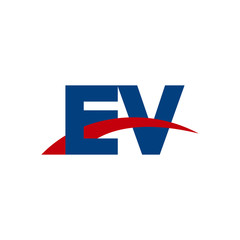 Initial letter EV, overlapping movement swoosh logo, red blue color