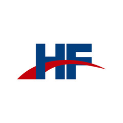 Initial letter HF, overlapping movement swoosh logo, red blue color