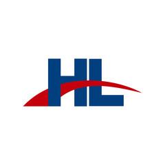 Initial letter HL, overlapping movement swoosh logo, red blue color