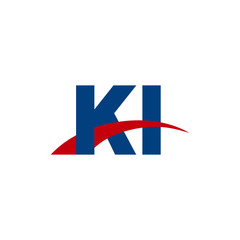 Initial letter KI, overlapping movement swoosh logo, red blue color