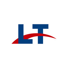 Initial letter LT, overlapping movement swoosh logo, red blue color