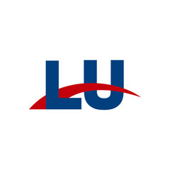 Initial letter LU, overlapping movement swoosh logo, red blue color