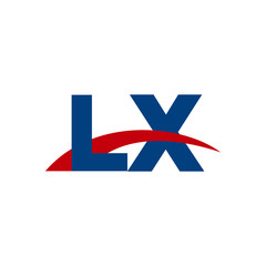 Initial letter LX, overlapping movement swoosh logo, red blue color