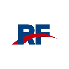 Initial letter RF, overlapping movement swoosh logo, red blue color