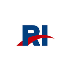 Initial letter RI, overlapping movement swoosh logo, red blue color