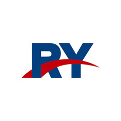 Initial letter RY, overlapping movement swoosh logo, red blue color