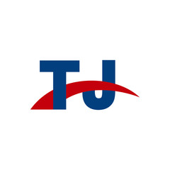Initial letter TJ, overlapping movement swoosh logo, red blue color