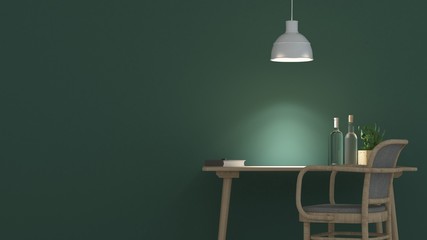 The work space furniture 3d rendering and lamp decoration