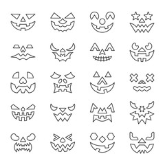 Halloween face thin line icon set editable stroke
