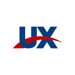 Initial letter UX, overlapping movement swoosh logo, red blue color