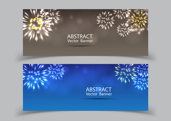 Fireworks on twilight banner background vector. Firework new year holiday celebration.