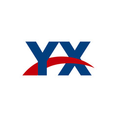 Initial letter YX, overlapping movement swoosh logo, red blue color