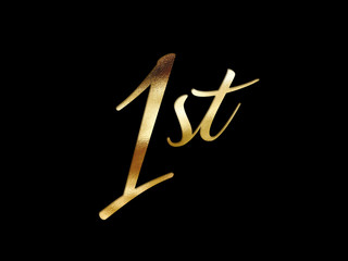 Golden glitter isolated hand writing word first