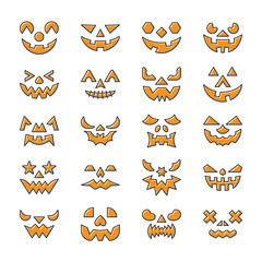 Halloween face set. Line icon with displaced fill