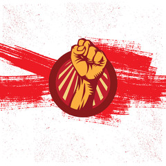 Propaganda Logo Style Revolution Fist Raised In The Air. Clenched Fist