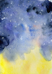 Watercolor night sky background, hand drawn watercolour texture