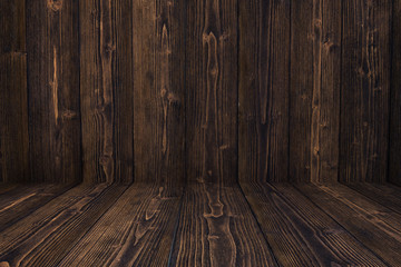 Dark wood background wall and floor. wooden texture for put product on top.