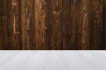 Dark wood background wall and floor. wooden texture for put product on top.