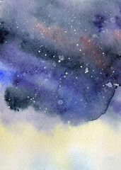 Watercolor night sky background, hand drawn watercolour texture