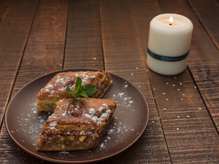 Baklava from natural ingredients. It's a very tasty dessert.