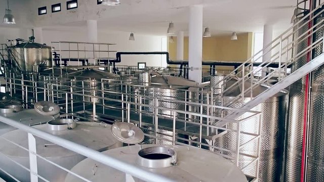 Storage tanks for ingredients for production and fermentation wine at factory