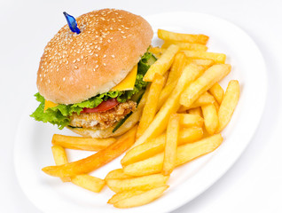 cheeseburger with deep fried potatoes