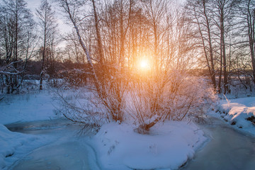 River on the frozen winter day