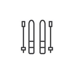 Ski and sticks line icon, outline vector sign, linear style pictogram isolated on white. Skiing symbol, logo illustration. Editable stroke