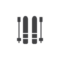 Ski and sticks icon vector, filled flat sign, solid pictogram isolated on white. Symbol, logo illustration.