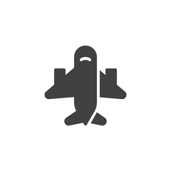 Airplane icon vector, filled flat sign, solid pictogram isolated on white. Plane symbol, logo illustration.