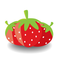 Three strawberries on white background with shadow