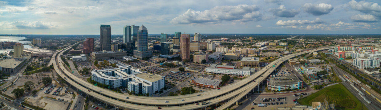Aerial drone panoramic image Tampa Florida