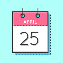 April Calendar Icon. Flat and thin line vector illustration. Spring calendar sheet on light blue background. April 25th. World DNA Day. World Malaria Day