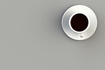 Morning coffee concept on gray background, Top view with copyspace for your text, 3D rendering