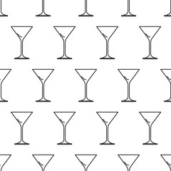 Seamless pattern from martini glass black contour on white background of vector illustration