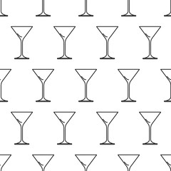 Seamless pattern from martini glass black contour on white background of vector illustration