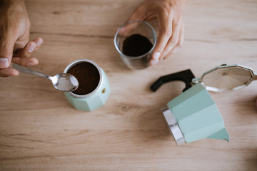Preparing Coffee In A Moka Pot