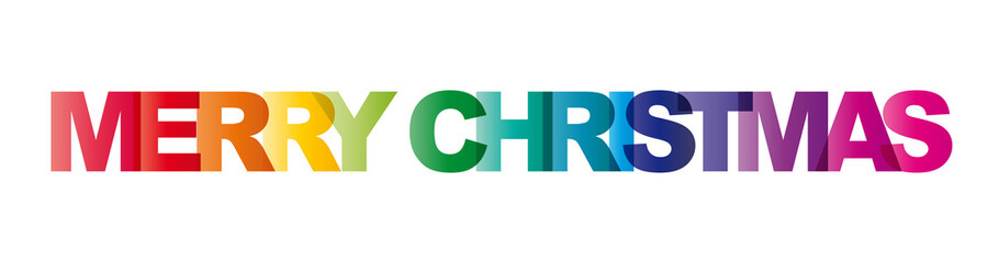 The word Merry Christmas. Vector banner with colorful text, rainbow on white background