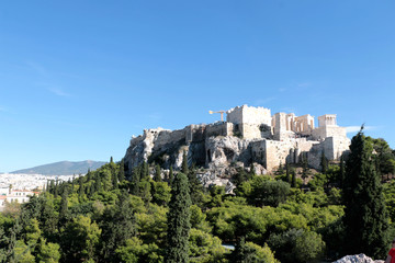 Fototapeta premium View of Acropolis and Lycabettus Hill from Areopagus hill